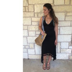 Charming Charlie Black Tassle Tank Dress